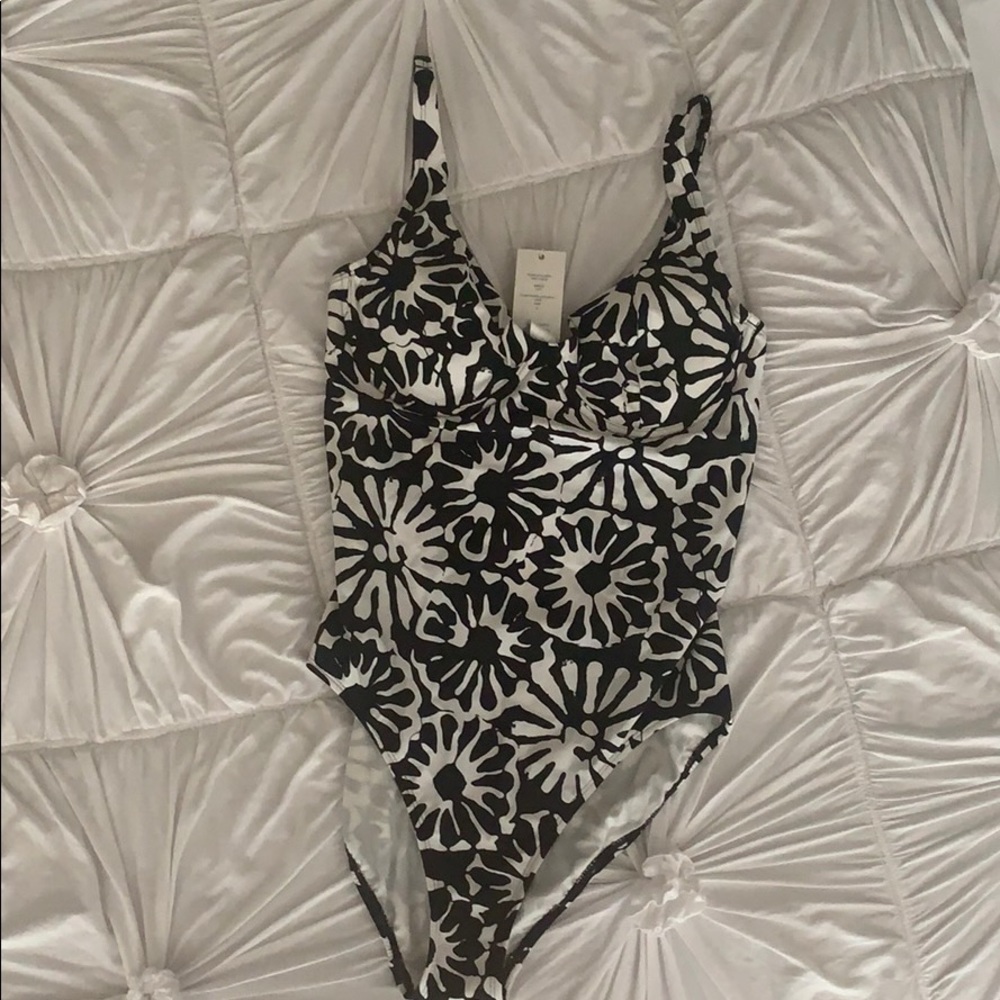Tory Burch Black and White Floral One Piece Swimsuit